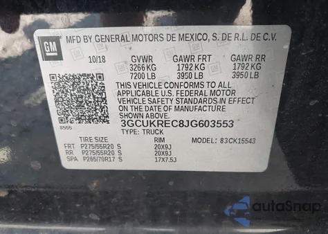 2018 Chevrolet Silverado 1500 2Lt from USA, damaged, VIN 3GCUKREC8JG603553